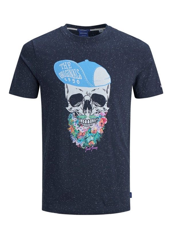 Camiseta con cuello redondo jaspeada y calavera Jack & Jones Total Eclipse