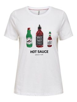 Camiseta con dibujos botellas lentjuelas Only Bright White