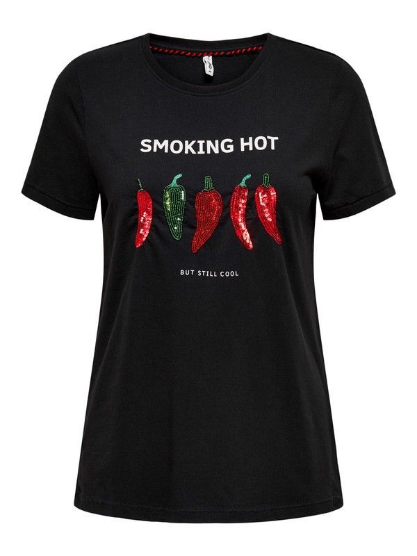 Camiseta con dibujos guindillas lentejuelas Only Black