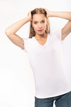 Camiseta Con Elastán Cuello De Pico Mujer
