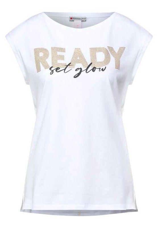 Camiseta con letras doradas & negras Street One White