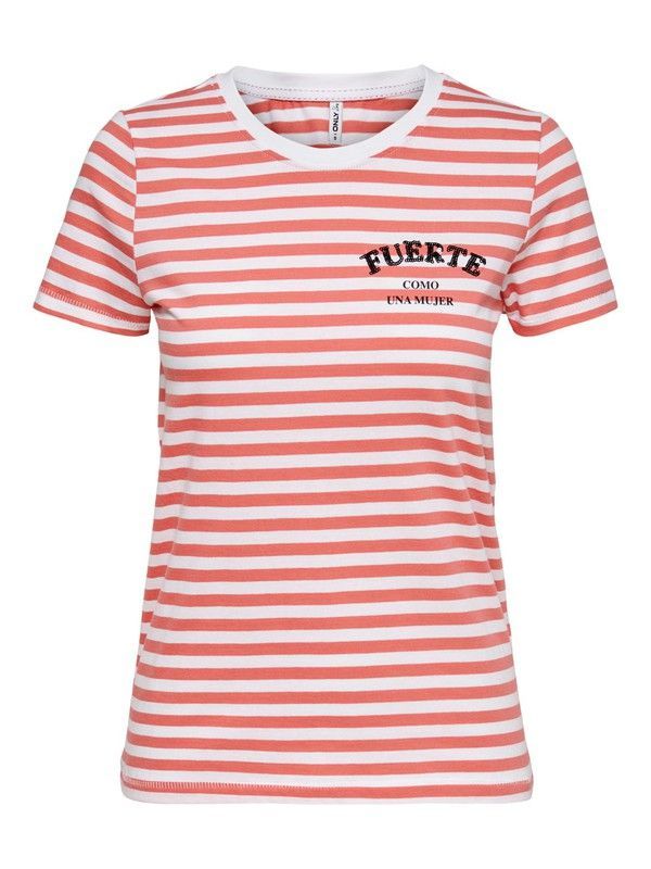 Camiseta con rayas y mensaje en el pecho Only Bright White