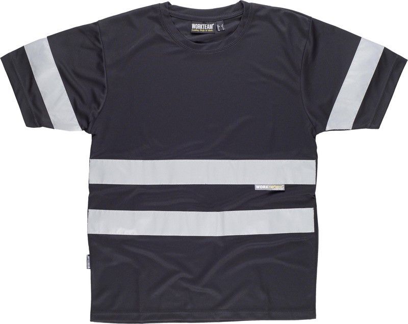 Camiseta cuello caja manga corta cintas reflectantes Negro