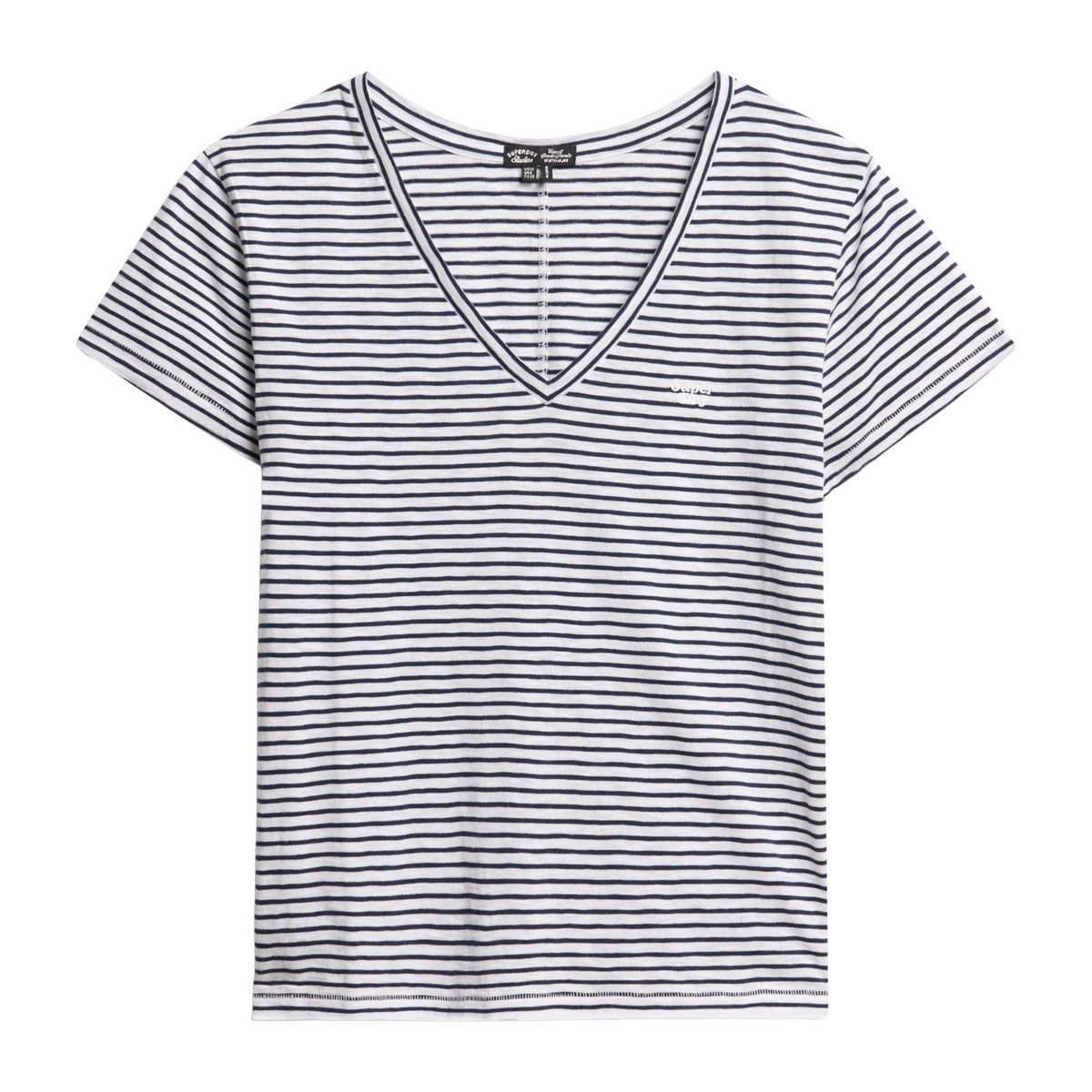 Camiseta de m/c de cuello pico rayas marineras Superdry Navy