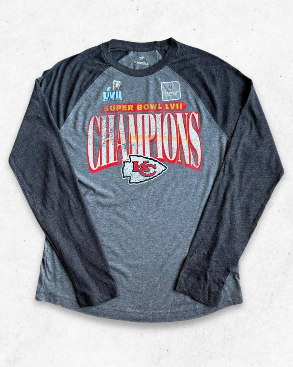 Camiseta de Manga Larga NFL Kansas City Chiefs Super Bowl LVII Champions Gris XL