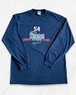 Camiseta de Manga Larga NFL New England Patriots 54 Tedy Bruschi Azul Marino L