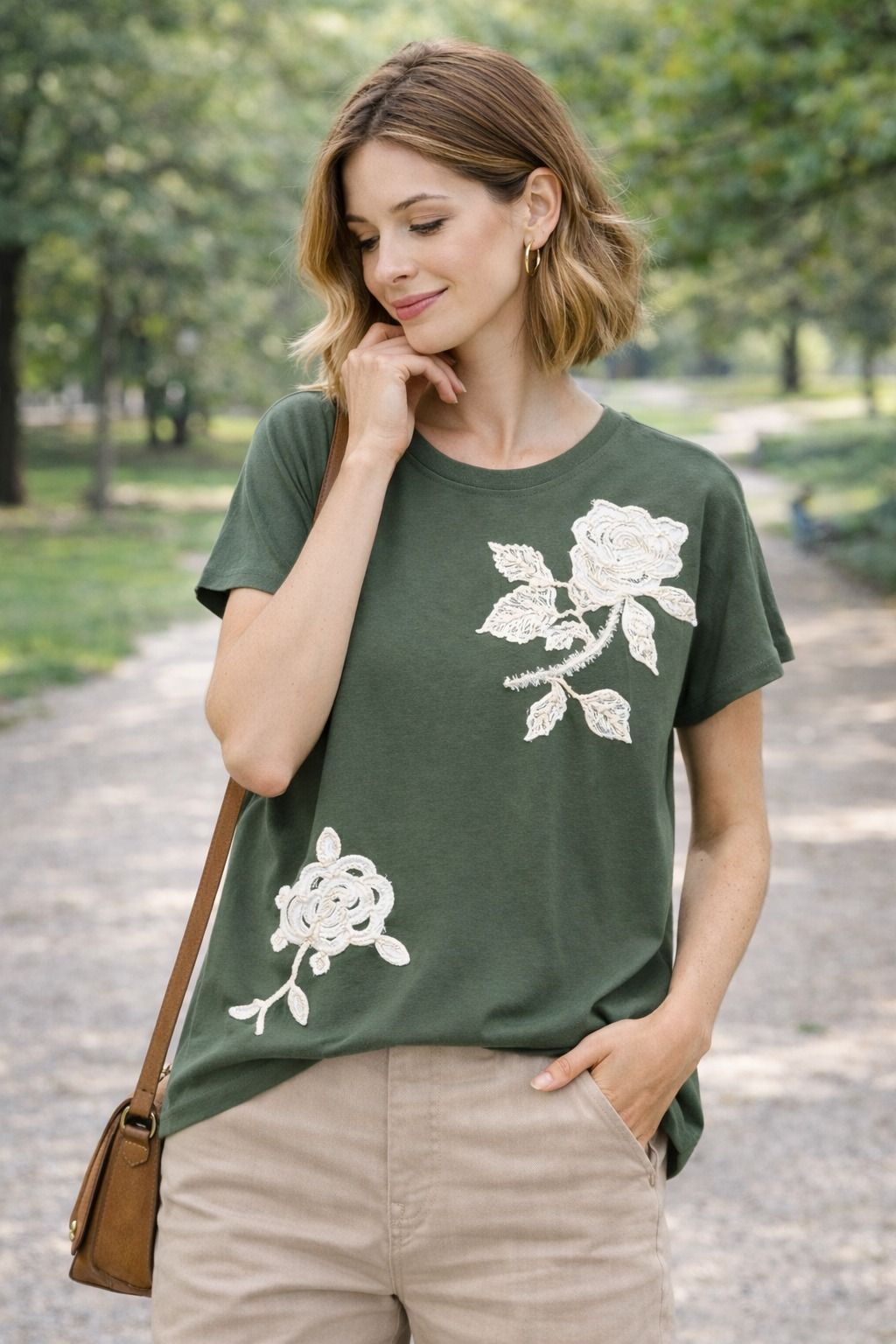 Camiseta Floral Verde Oliva