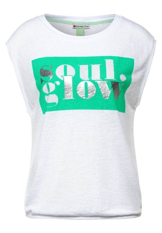 Camiseta jaspeada con print metalizado Street One White