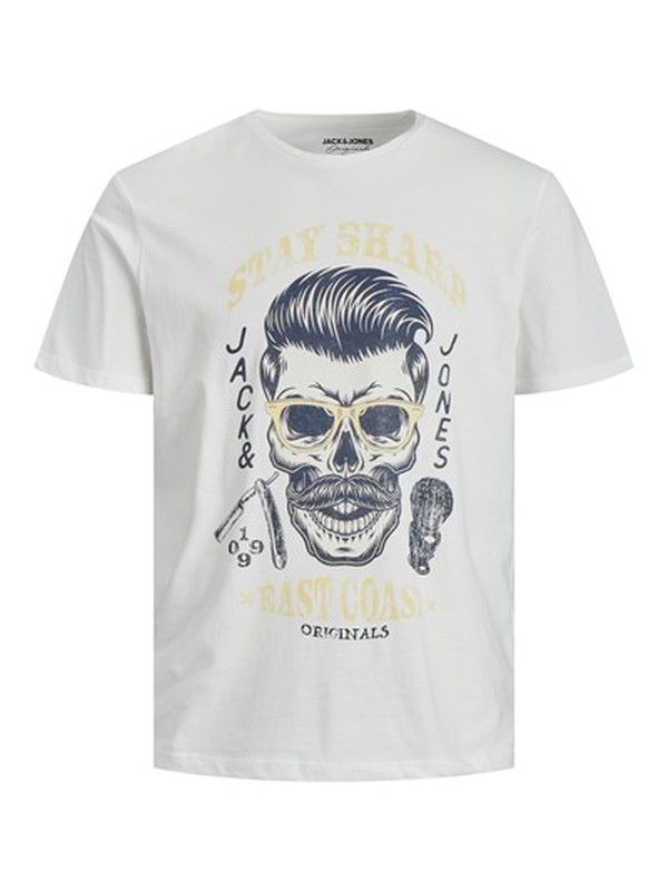 Camiseta m/c básica con print calavera Jack & Jones Cloud Dancer