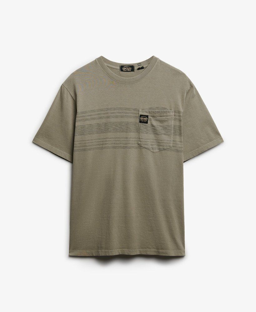 Camiseta m/c con bolsillo y rayas Superdry Washed Vintage Kakhi