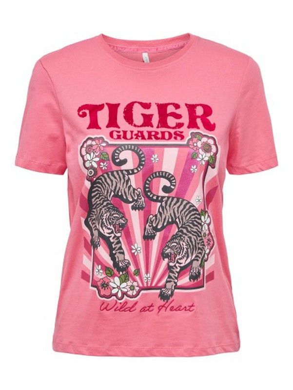 Camiseta m/c con dibujo flocado Only Rose