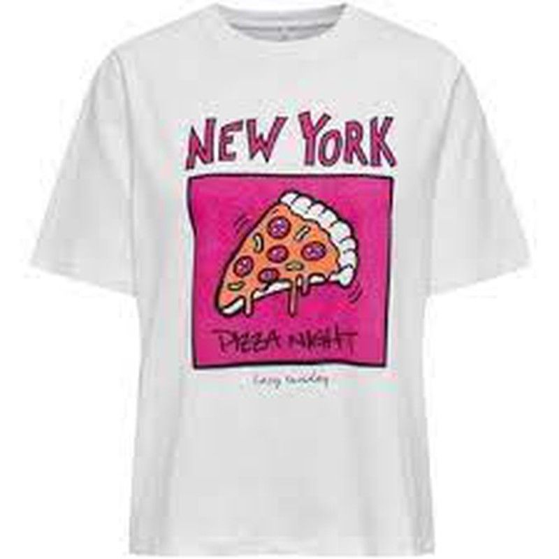 Camiseta m/c con dibujo pizza Only Bright White