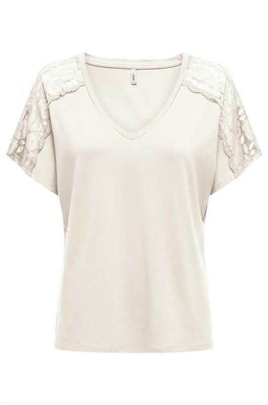 Camiseta m/c con encaje hombros Only Cloud Dancer