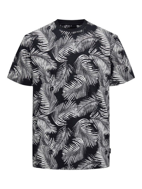Camiseta m/c con estampado hojas palmera Only & Sons Dark Navy