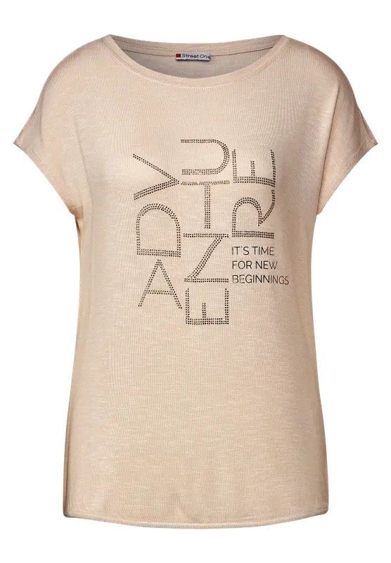 Camiseta m/c con letras doradas Street One Beige