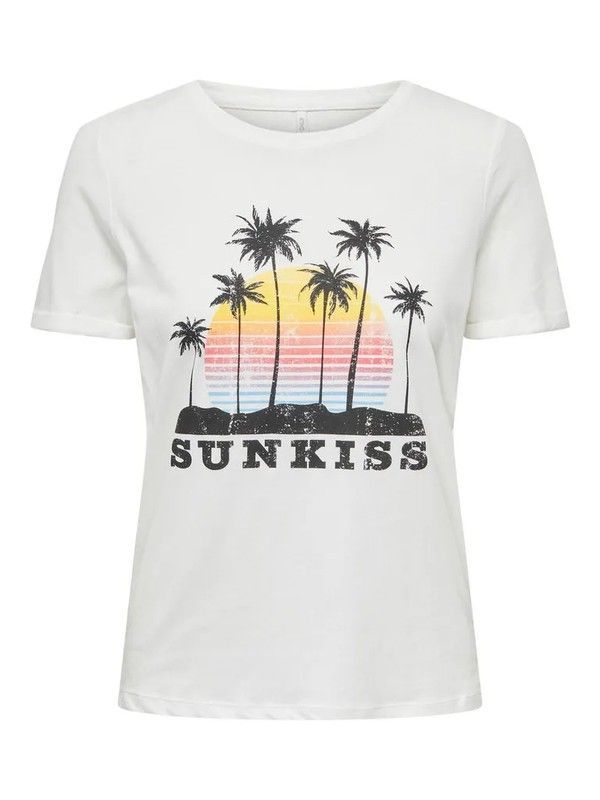 Camiseta m/c con print palmeras Only Cloud Dancer