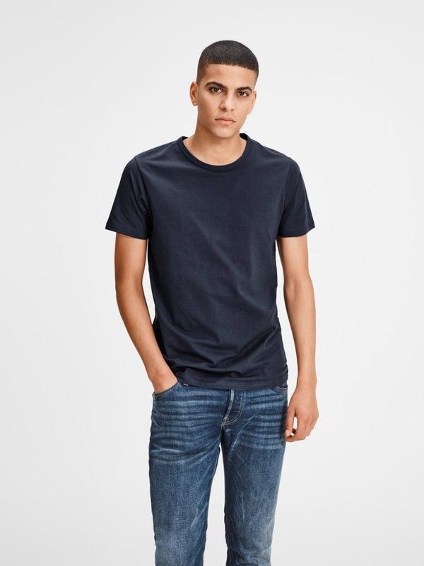 Camiseta m/c lisa elástica Jack & Jones Navy