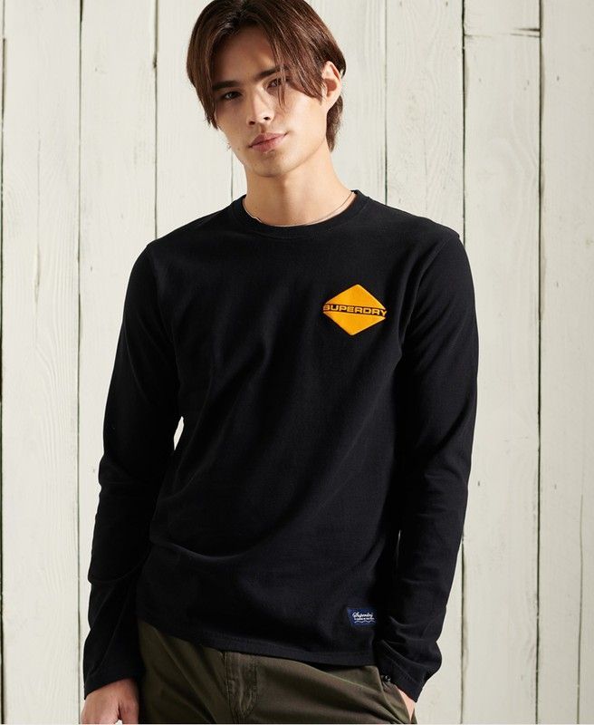 Camiseta m/l con print branding espalda Superdry Black