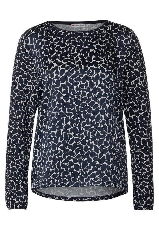 Camiseta m/l satén con estampado floral abstracto Street One Deep Blue