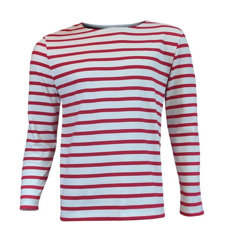 Camiseta marina de manga larga rojo sobre beige para hombre