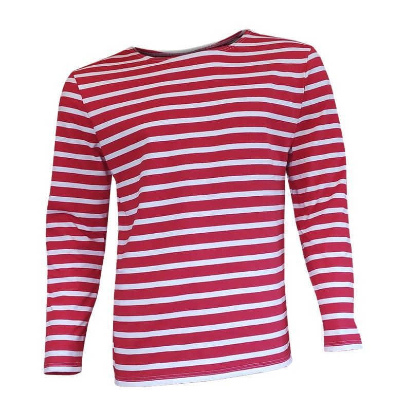 Camiseta marinera de manga larga para hombre beige sobre rojo