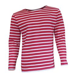 Camiseta marinera de manga larga para hombre beige sobre rojo