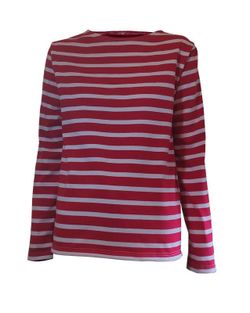 Camiseta marinera profesional de manga larga para mujer beige sobre rojo