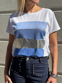 Camiseta pinceladas blanco-celeste