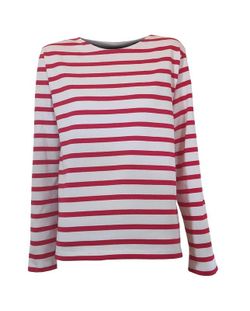 Camiseta rayada de manga larga rojo sobre beige para mujer