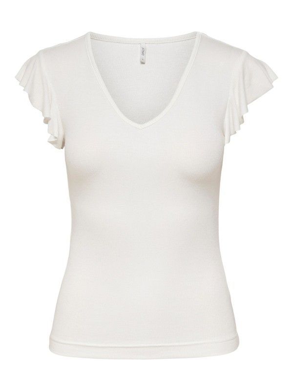 Camiseta s/m canalé con volantes Only Cloud Dancer