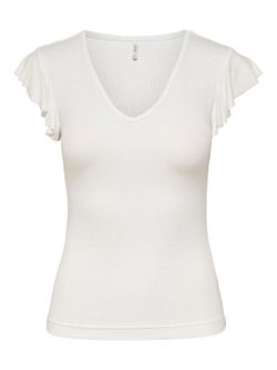 Camiseta s/m canalé con volantes Only Cloud Dancer