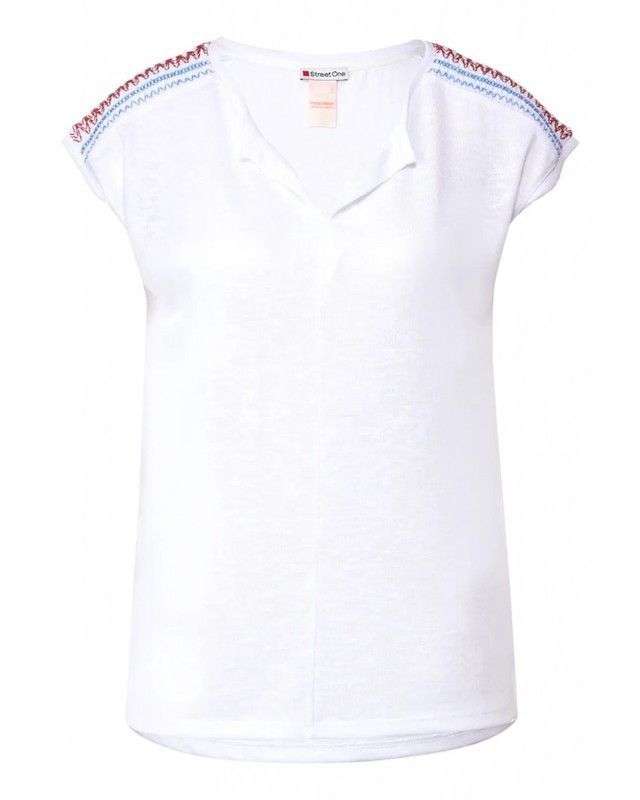 Camiseta s/m cenefa bordada hombros Street One White