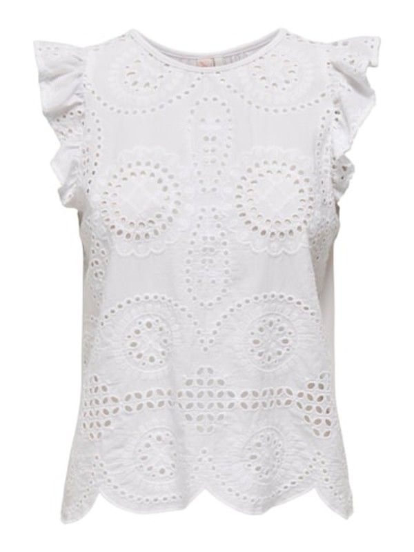 Camiseta s/m con bordados Only Bright White