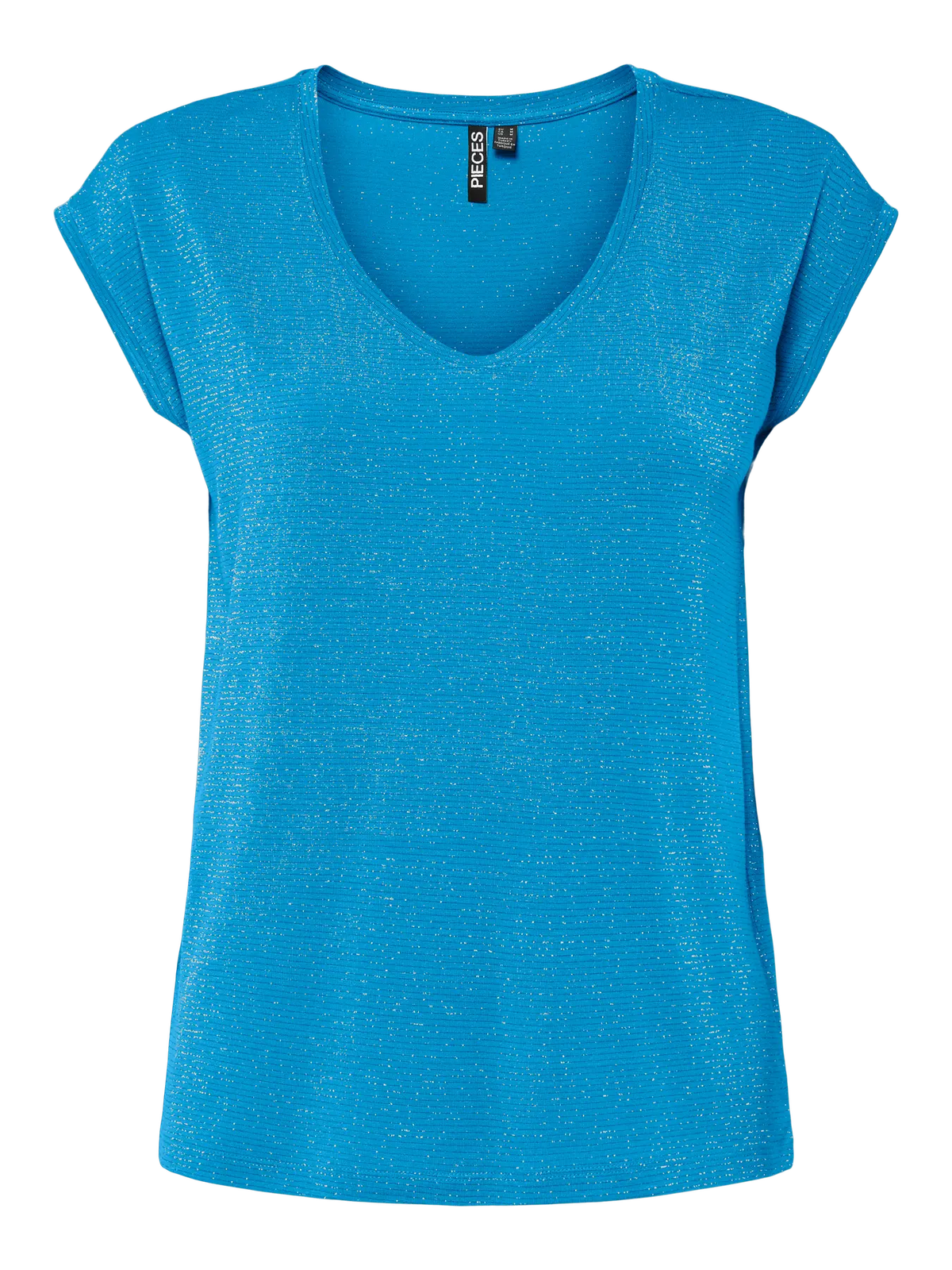 Camiseta s/m con rayas lurex y de cuello pico Pieces Blue
