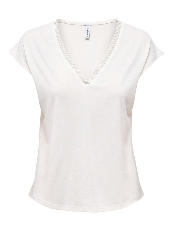 Camiseta s/m de cuello pico repuntes Only Cloud Dancer