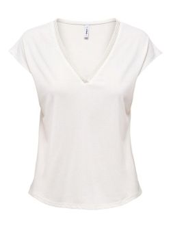 Camiseta s/m de cuello pico repuntes Only Cloud Dancer