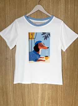 Camiseta Teckel chic blanco-celeste