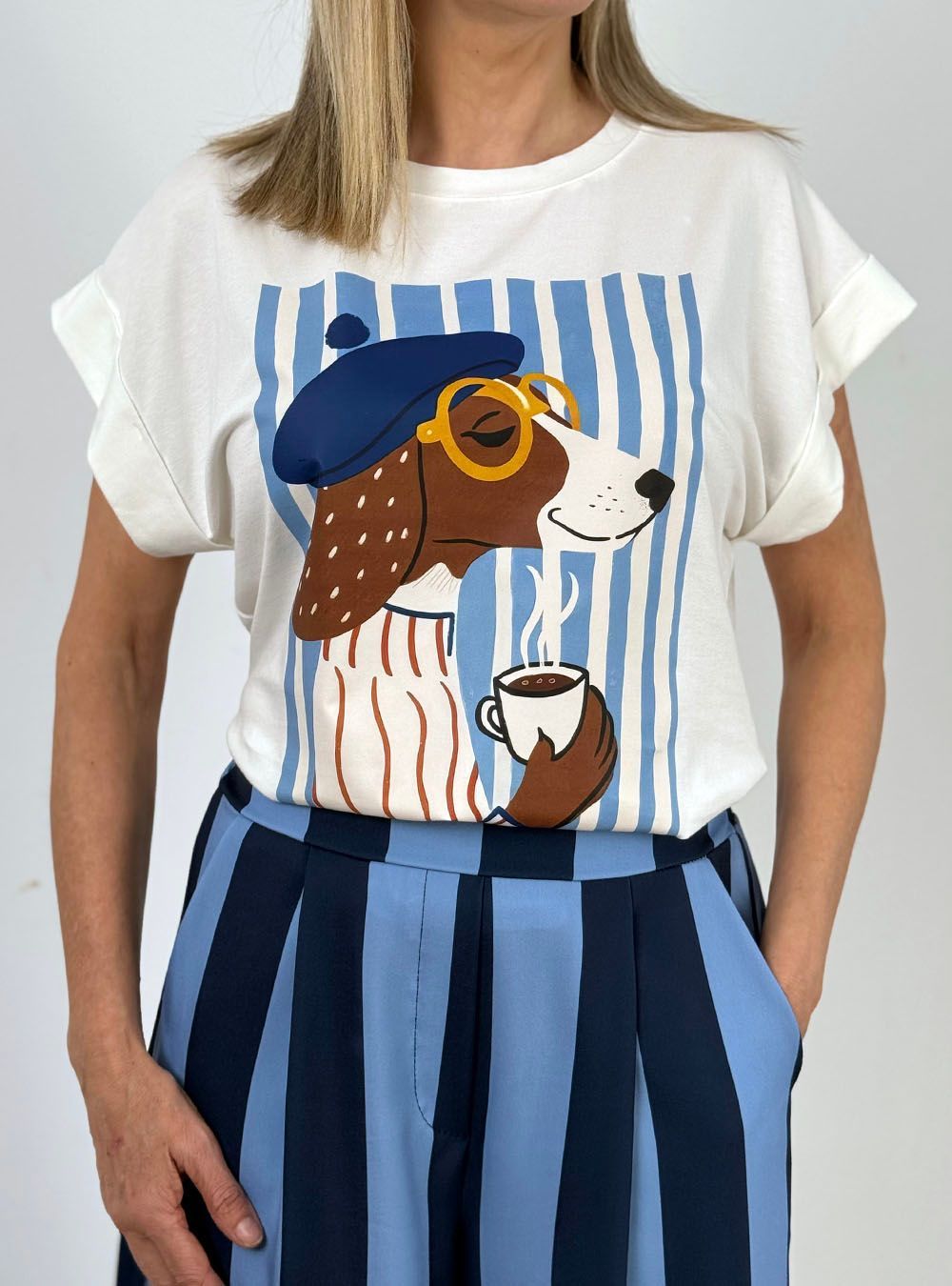 Camiseta Teckel rayas blanco-azul