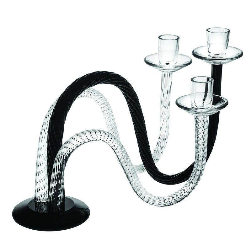 Candelabro con 3 Brazos de Cristal Roots Negro, 26x45x25,5cm