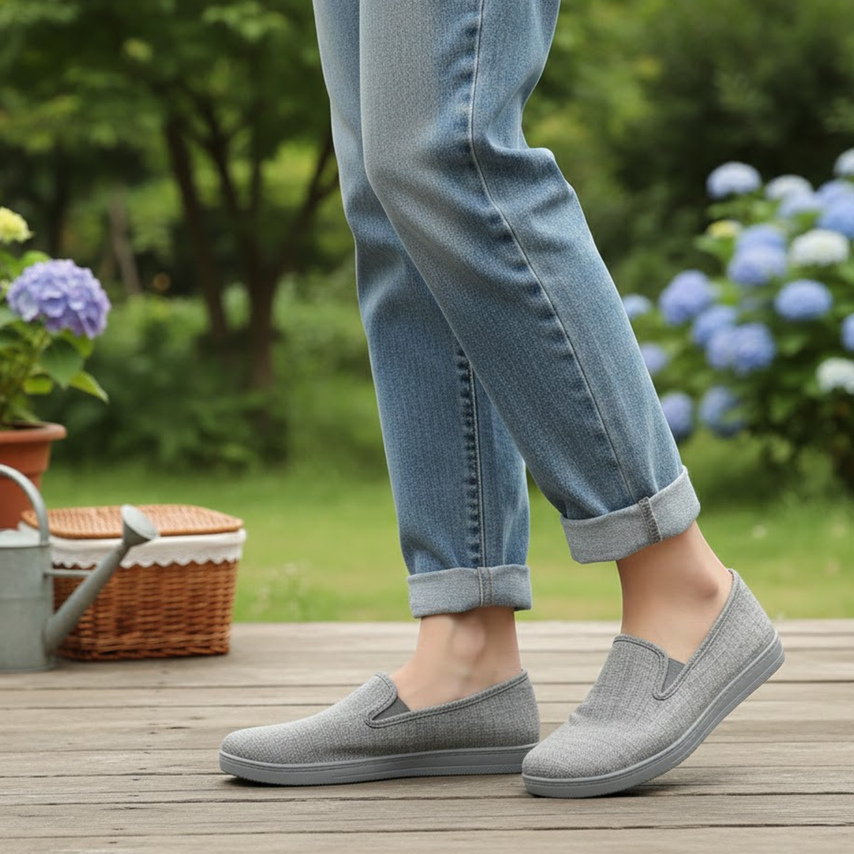 Cangrejo gris zapatillas con elástico