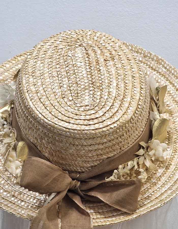 Canotier Ceremonia Flores, Blanca y Oro