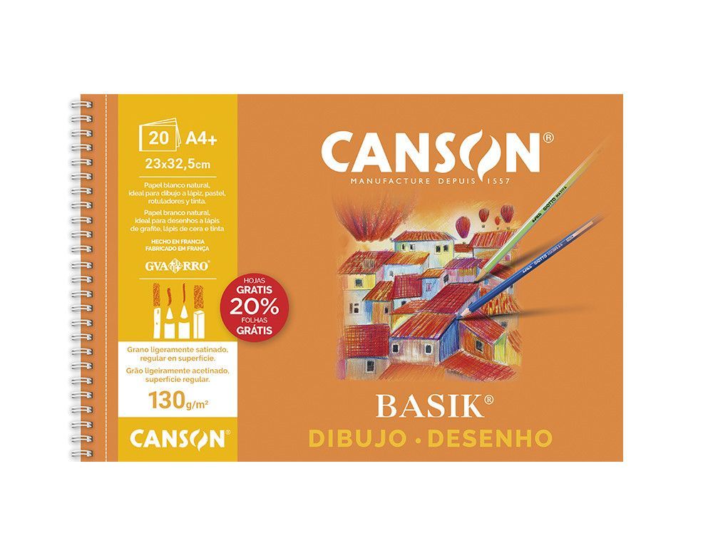 CANSON Bloc microperforado Papel dibujo A4+ 20 hojas 130g.