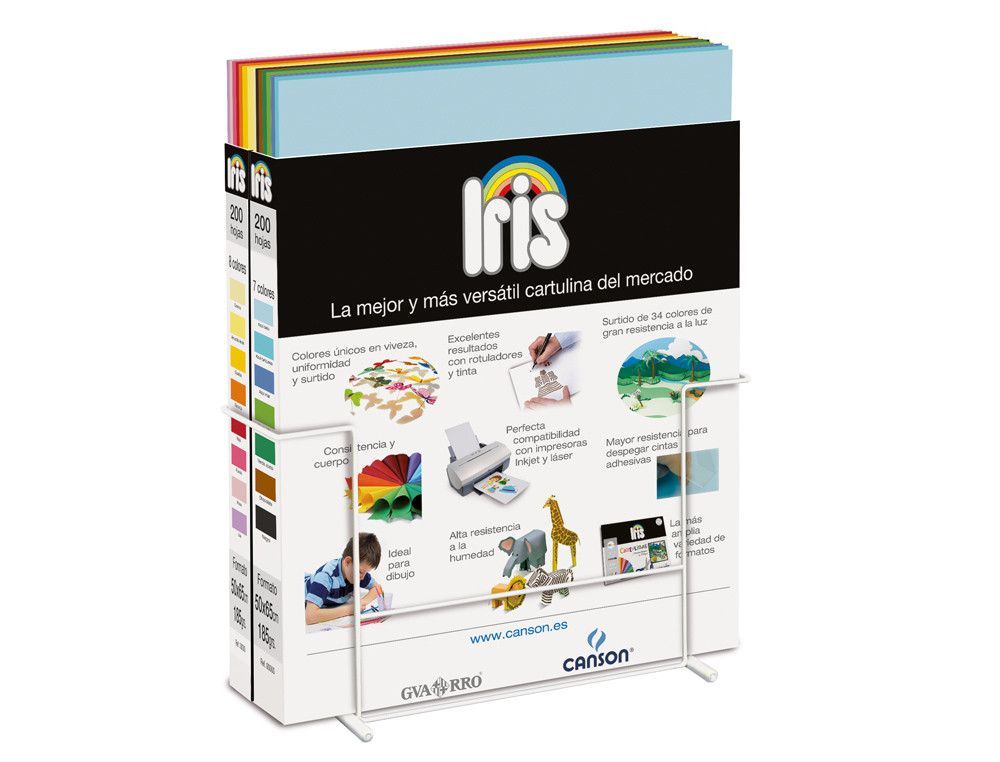 CANSON Caja Expositora Contenido B cartulina 200 Hojas 50X65cm 7 colores surtidos 200004697