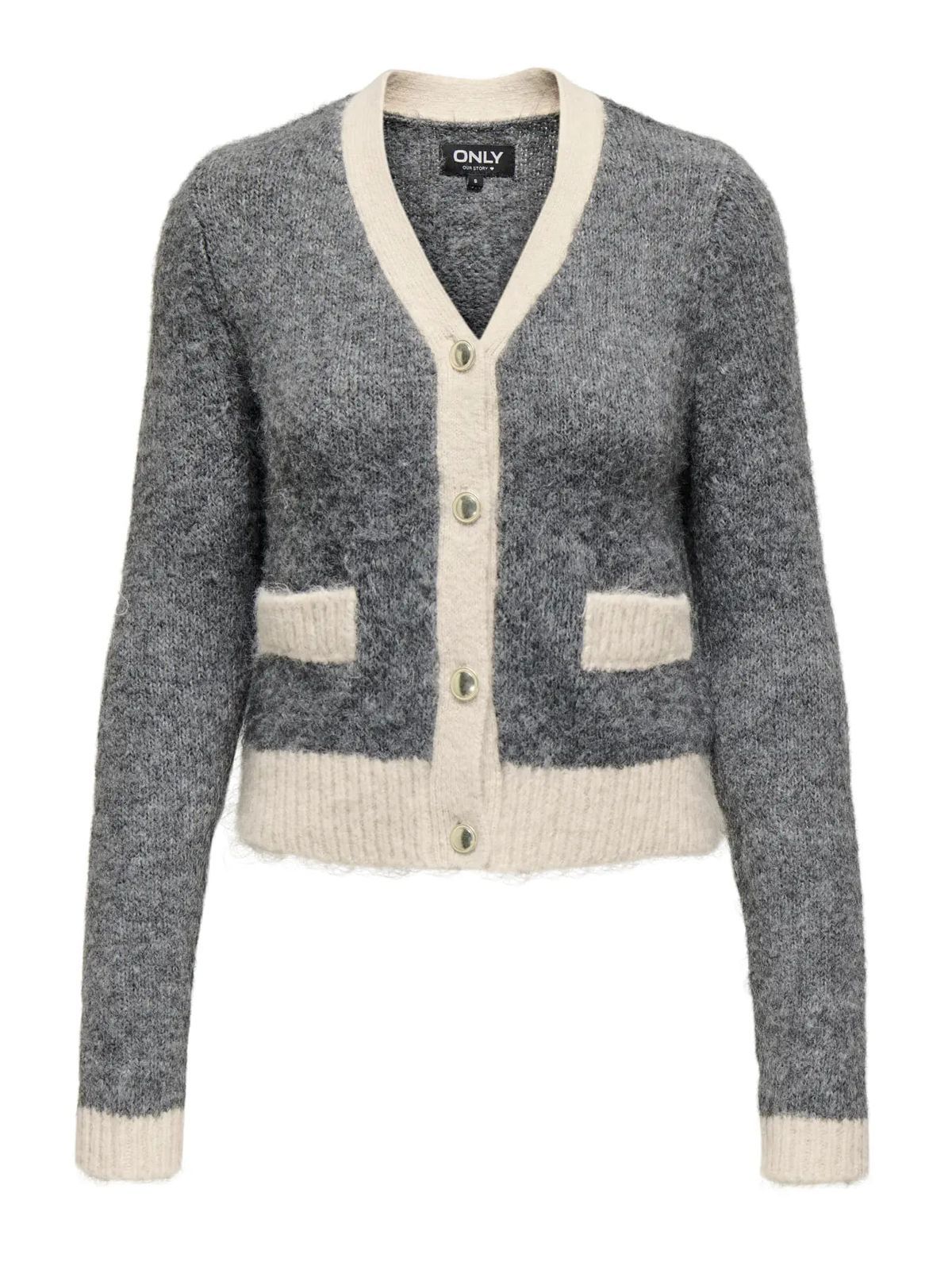 Cardigan de punto con detalles contrastados Only Medium Grey