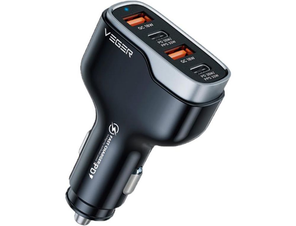 Cargador coche veger 66w 2xusb-c/2xusb-a negro
