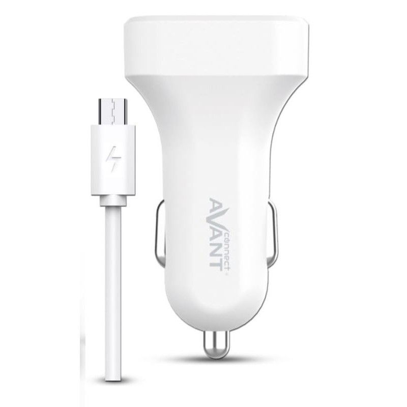 Cargador de coche 2 puertos + cable micro USB Blanco