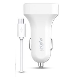 Cargador de coche 2 puertos + cable micro USB Blanco