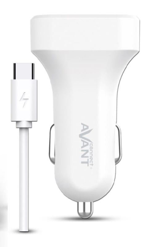 Cargador de coche 2 puertos + Cable Tipo C Blanco