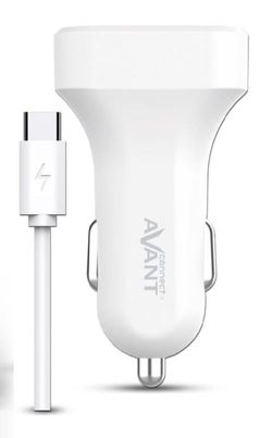 Cargador de coche 2 puertos + Cable Tipo C Blanco