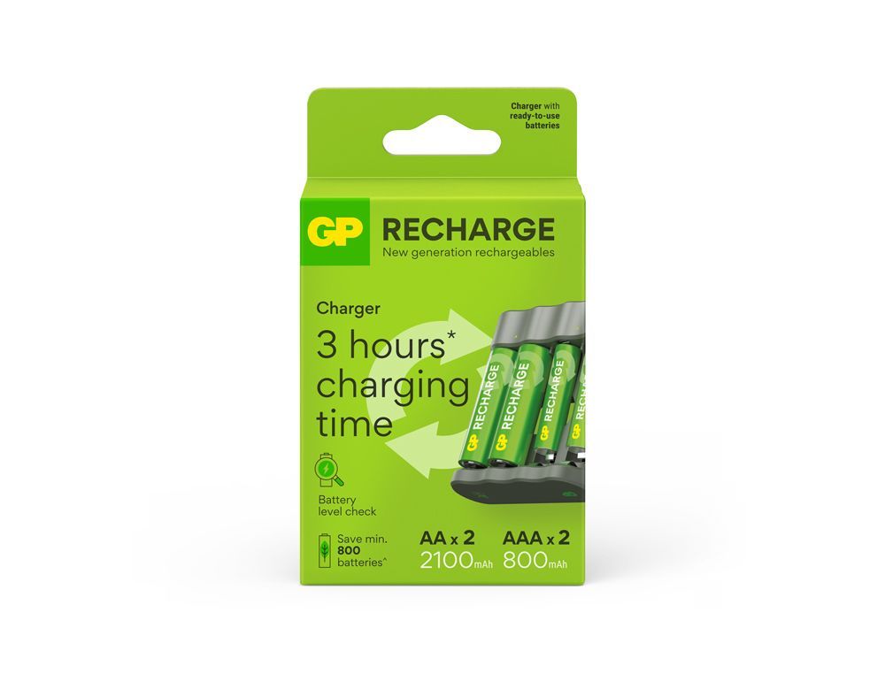 Cargador de pilas recargables gp usb aa /aaa + 2x aa 2100 mah + 2x aaa 800 mah
